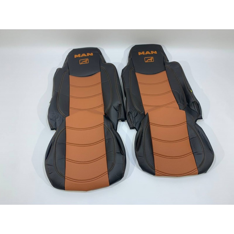 Набор чехлов для сидений MAN TGA 460-480 XXL из эко кожи черного цвета с коричневыми вставками