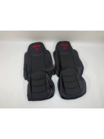 Набор чехлов для сидений MAN TGA 460-480 XXL из эко кожи черного цвета с прошивкой красной нитью