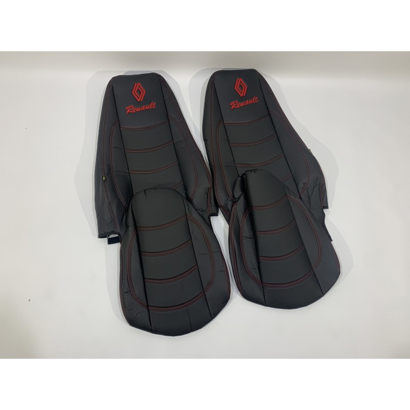 Набор чехлов для сидений RENAULT PREMIUM 460 DXI EURO 5 из эко кожи черного цвета с прошивкой красной нитью