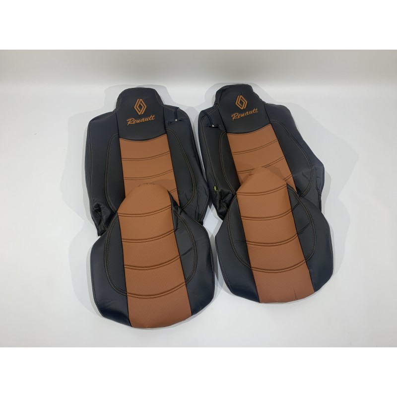 Набор чехлов для сидений RENAULT RANGE T460 EURO 6 из эко кожи черного цвета с коричневыми вставками