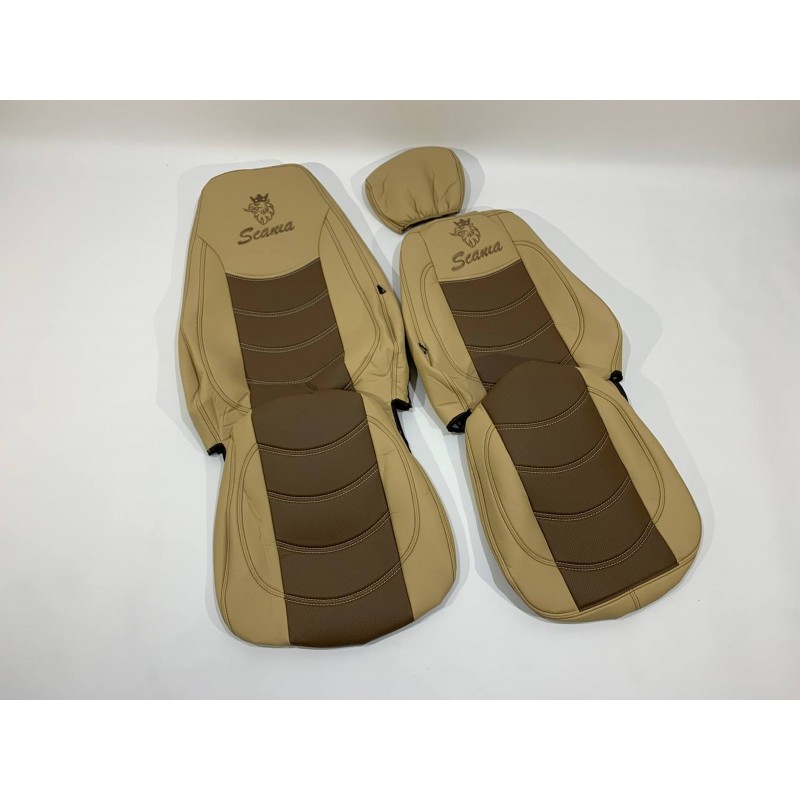Набор чехлов для сидений SCANIA R-G 420 (все низкие) из эко кожи бежевого цвета
