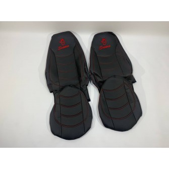 Набор чехлов для сидений SCANIA R-G 420 (высокое и низкое) чёрного цвета с красной нитью