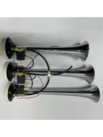 Пневмо-электрический сигнал 12V-24V в хромированном корпусе с тремя горнами