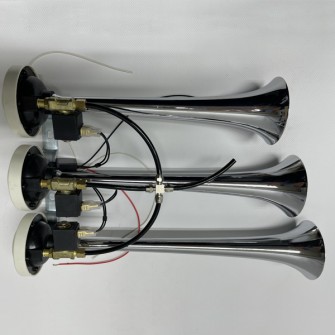 Пневмо-электрический сигнал 12V-24V в хромированном корпусе с тремя горнами