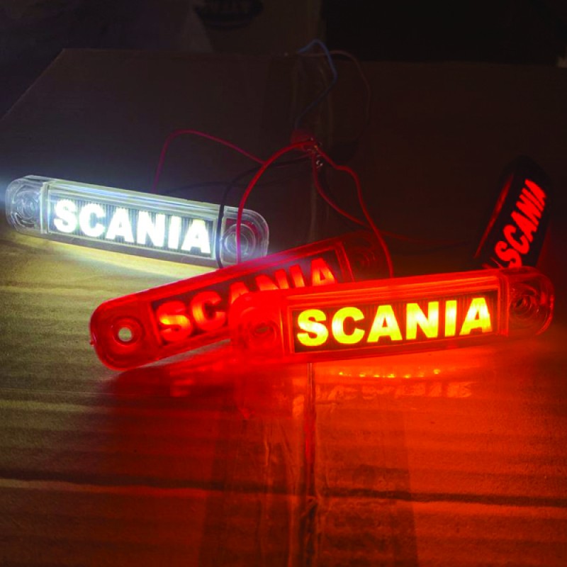Габаритный фонарь светодиодный красный 24В с надписью Scania