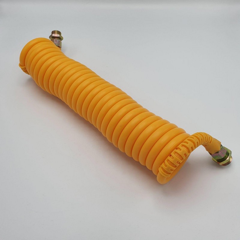 Шланг пневматический полиэтиленовый спиральный желтый с желтыми наконечниками 6,5 м М22*1,5