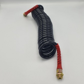 Шланг пневматический полиуретановый спиральный черный с красными наконечниками 6,5 м М16*1,5