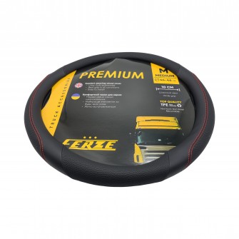 Чехол для руля эко-кожа с красной строчкой 450 мм