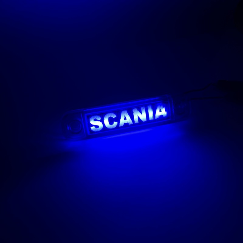 Габаритный фонарь светодиодный синий 24В с надписью Scania
